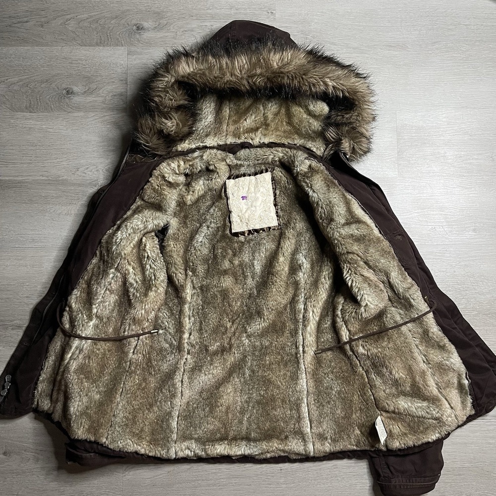 Vintage Y2K Abercrombie & Fitch Parka Jacket Faux Fur Hooded Lined Womens Size L - Picture 7 of 16